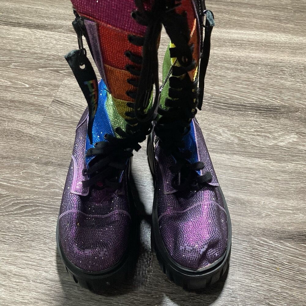 Dolls Kill Club Rainbow Glitter Boots Womens 11 - Picture 3 of 11